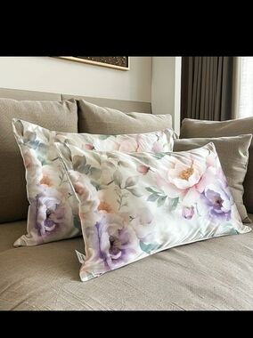 🆕️100% MULBERRY SILK PILLOWCASES - PASTEL ROSES -SET OF 2